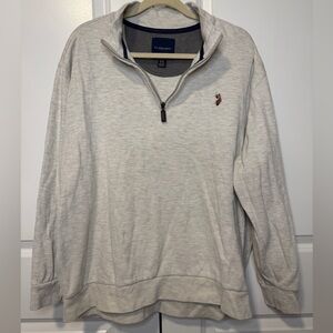 U.S. Polo Assn Oatmeal Quarter Zip Pullover Sweatshirt Pony Logo Leather Zip 2XL